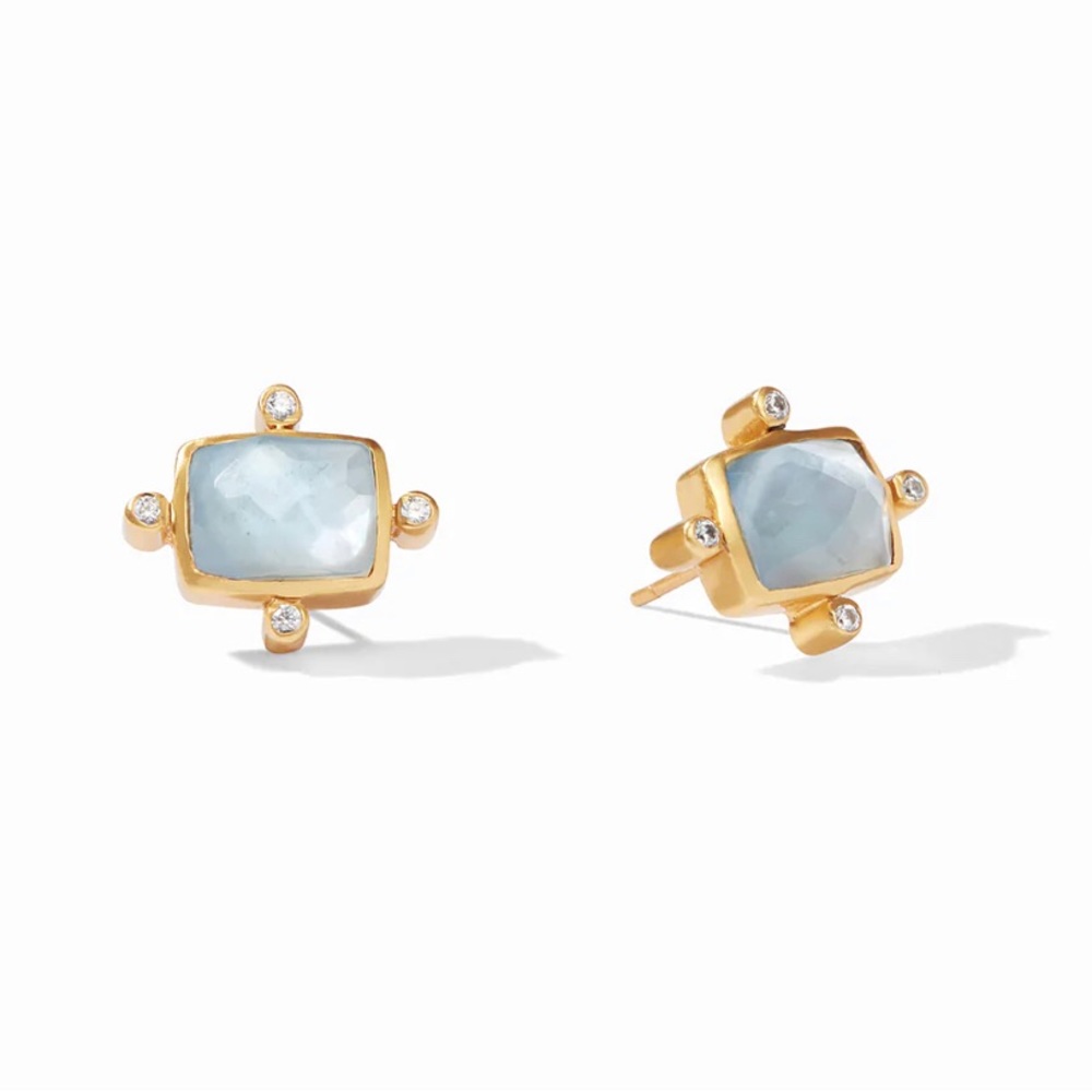Julie Vos stud earrings, Iridescent Chalcedony Blue